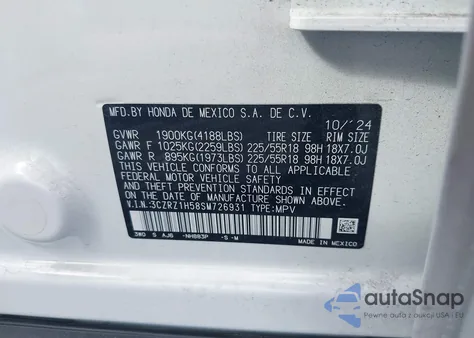 2025 Honda Hr-V 2Wd Sport z USA, uszkodzony, nr VIN 3CZRZ1H58SM726931